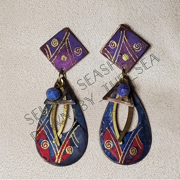 Vintage Jody Coyote Mixed Metal and Paint Peacock Necklace and Earring Set - Picture 12 of 14